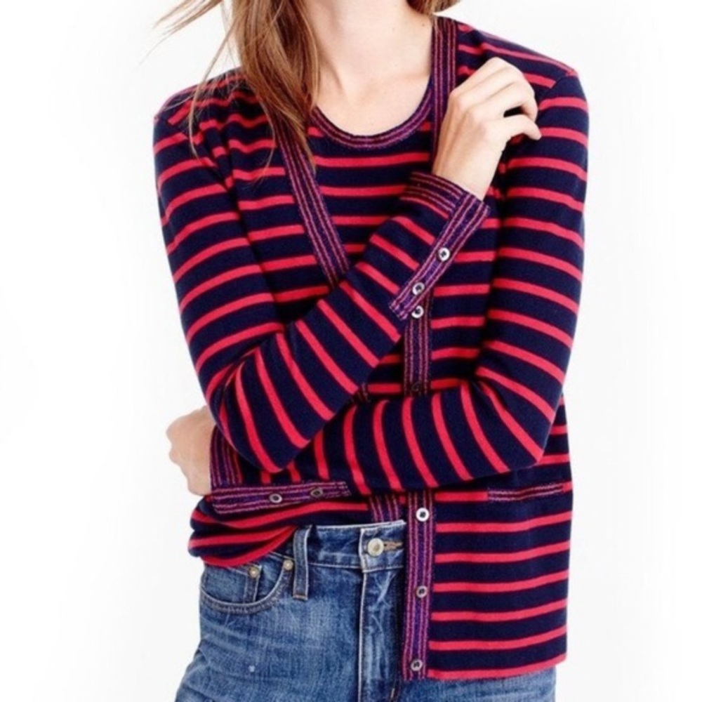 J. Crew Blue & Pink Metallic Striped Cardigan - Picture 13 of 13